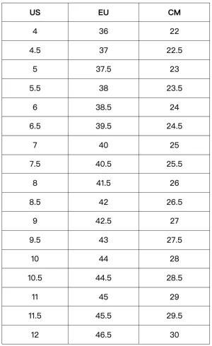 New Balance Size Chart